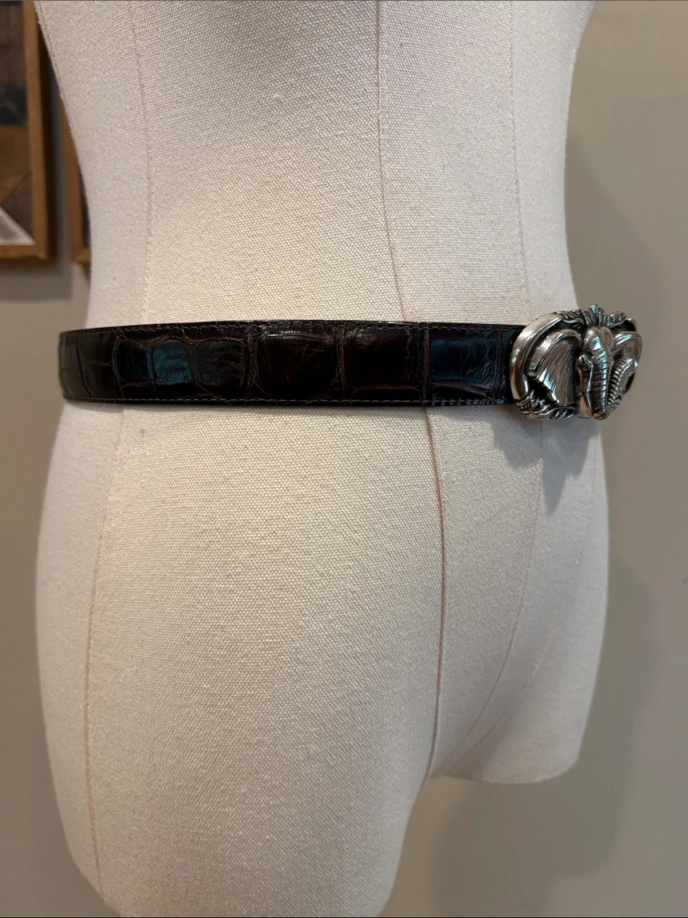 Vintage Brighton 90s Leather Elephant Safari Alligator Print Belt Medium *As-Is*